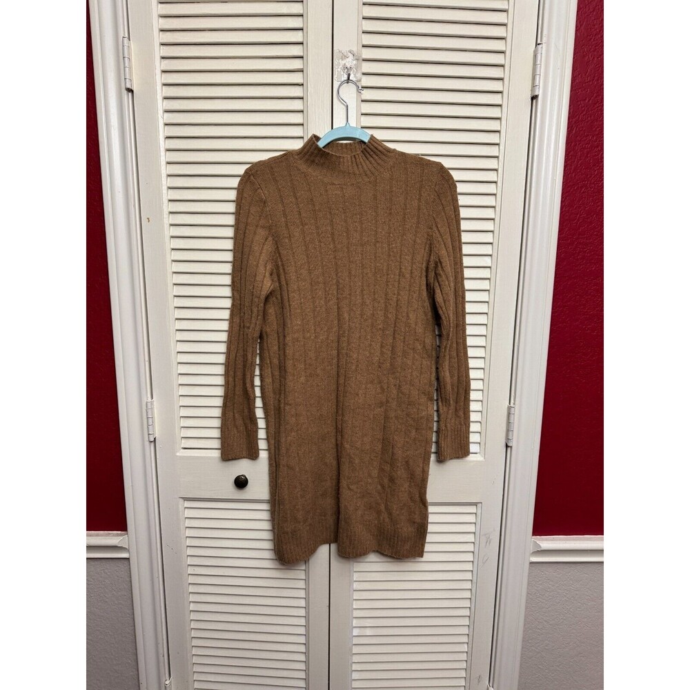 Madewell Ribbed Mini Sweater Dress Sz Sm Heather Caramel Wool Oversized Cozy
